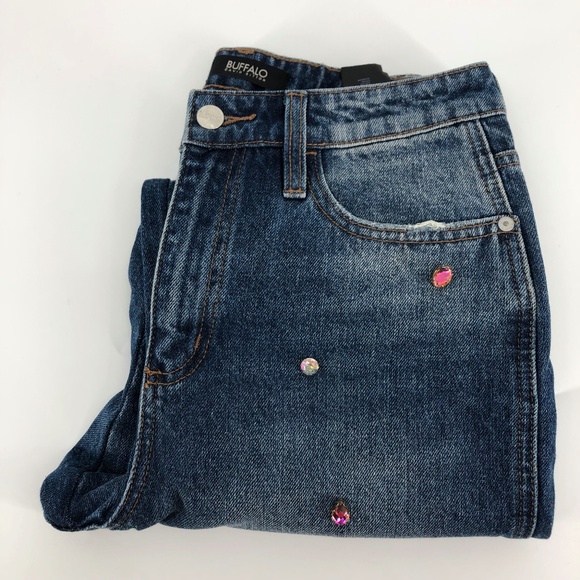 Buffalo David Bitton Womens Girlfriend Jeans Sz 27 High Rise Relaxed Rhinestones - Picture 2 of 15